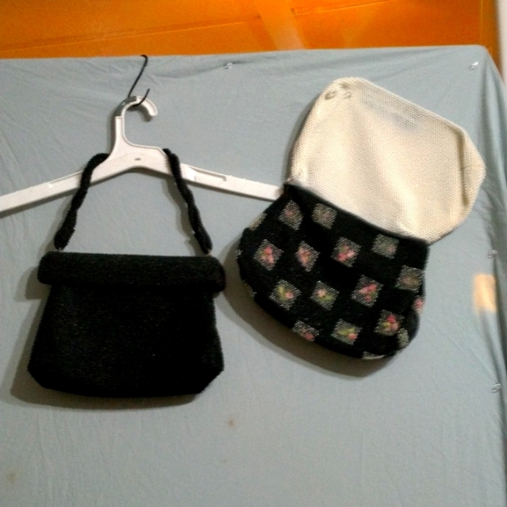 True Vintage 1950s Era Beaded 3 way reversible  Satchel Hand bag Pu  rse